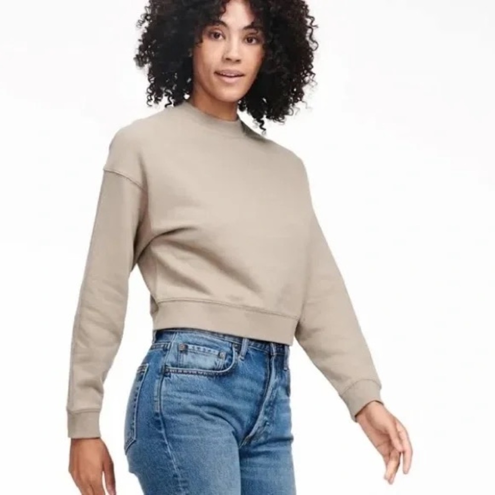 NAADAM Crop Crewneck Sweatshirt Tan Cotton Cashmere XS